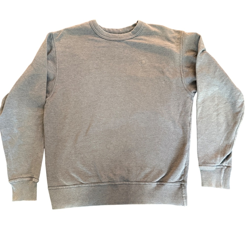 Champion Mens Crewneck Sweatshirt Gray Embroidered Logo Pullover Long Sleeve